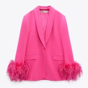 Zara Oversized Pink Blazer with Feathered Cuffs
